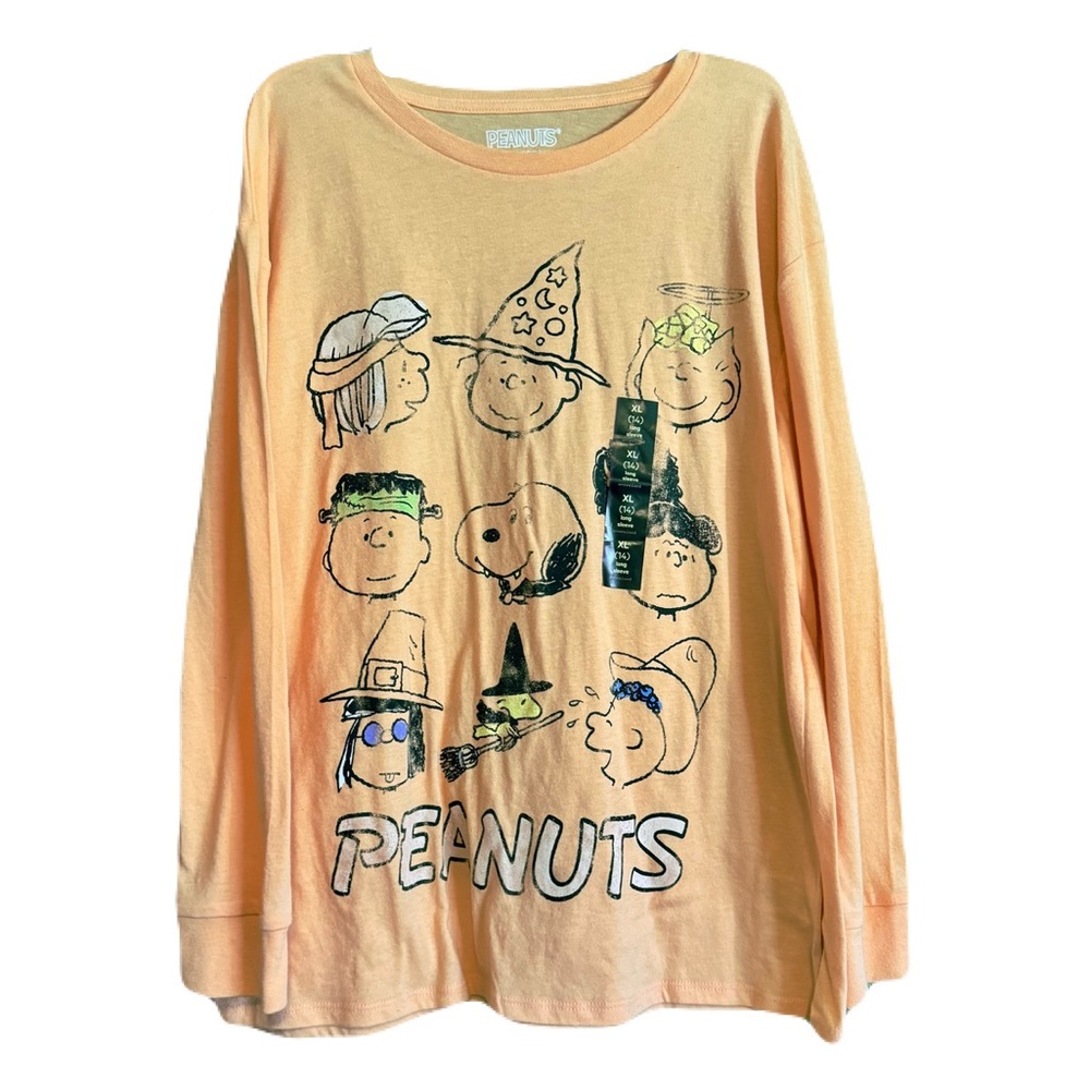 Peanuts Girls XL Long Orange Sleeve Snoopy Lucy Halloween Shirt NWT